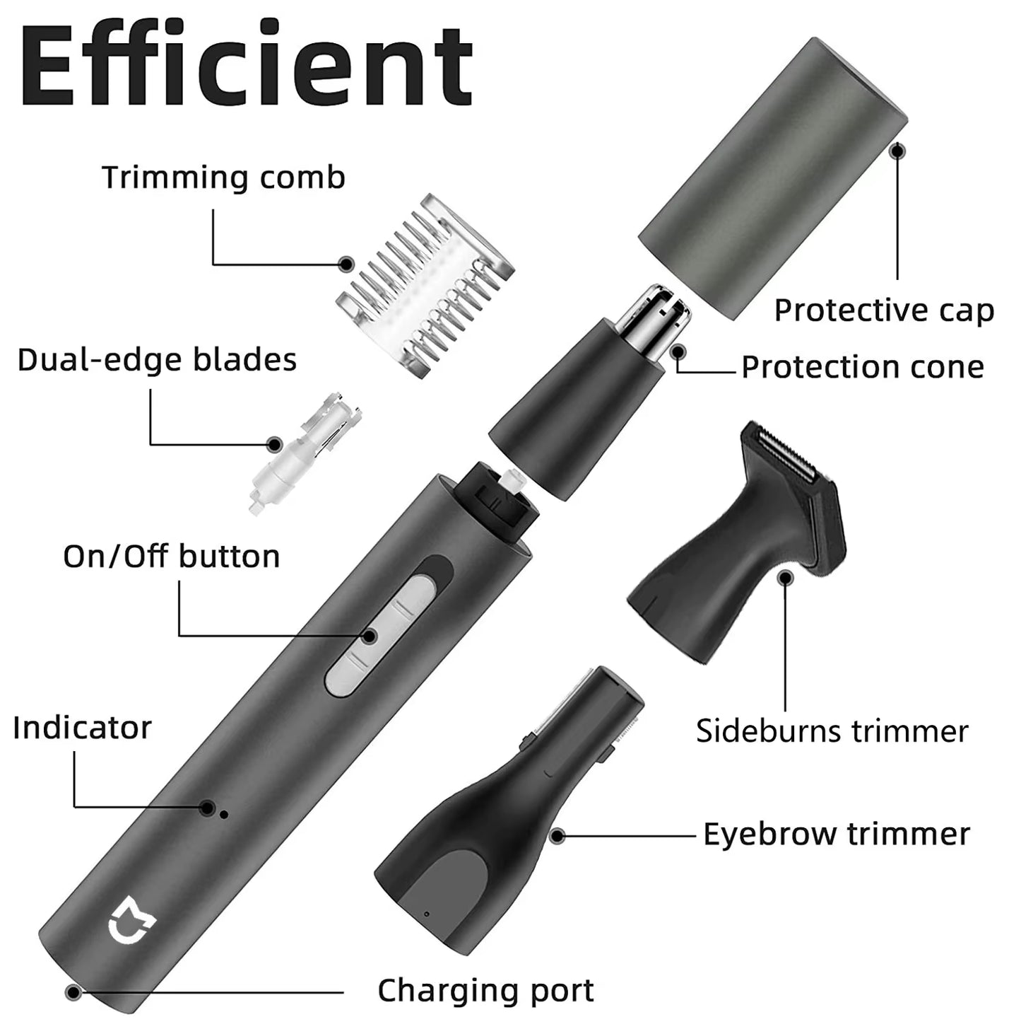 Xiaomi  Electric Nose Ear Hair Trimmer for Men Painless Rechargeable Sideburns Eyebrows Beard 3 in 1 Hair Clipper Shaver