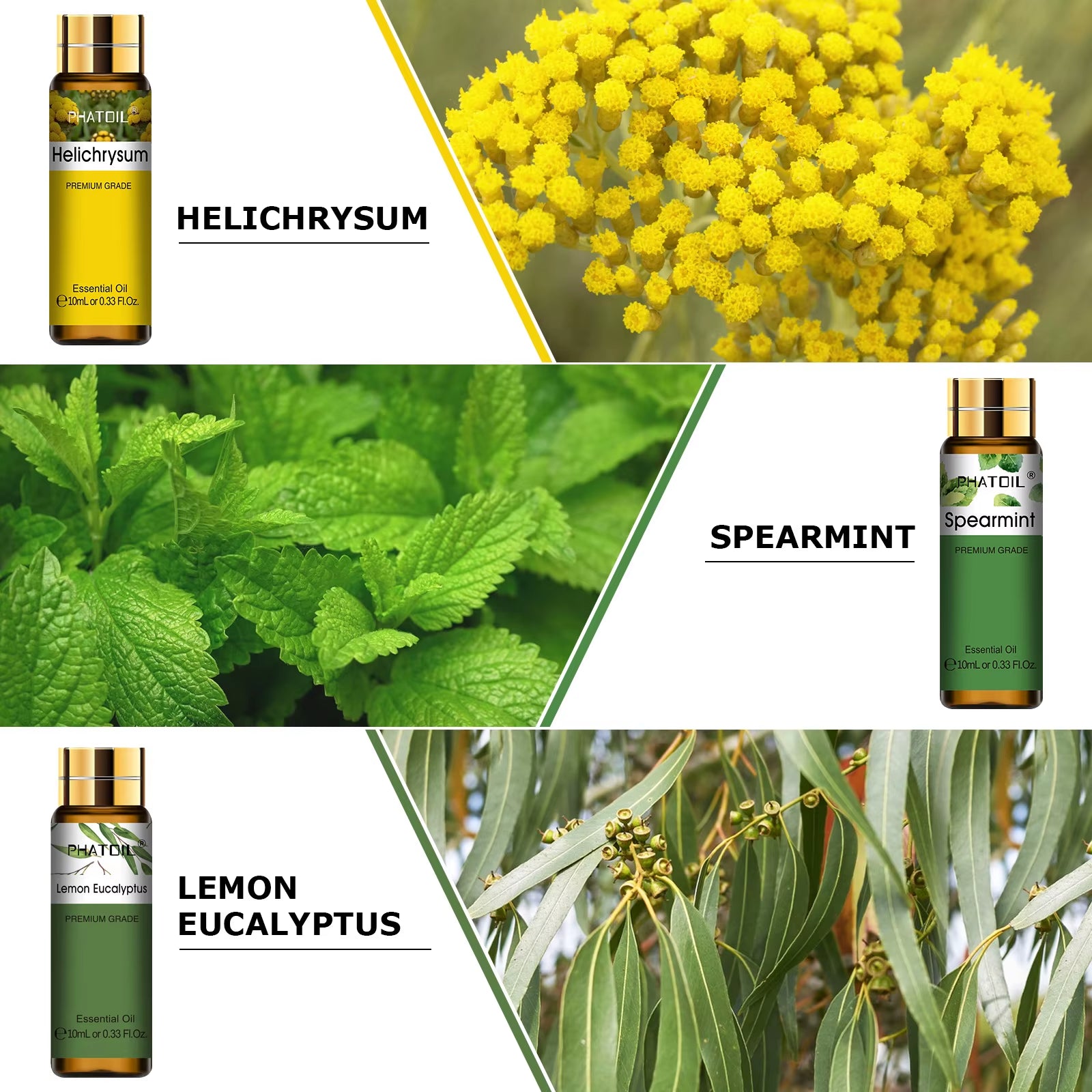 9PCS Essential Oil Set for Diffuser 10Ml Spearmint Helichrysum Lemon Eucalyptus Neroli Cypress Myrrh Sandalwood Vanilla